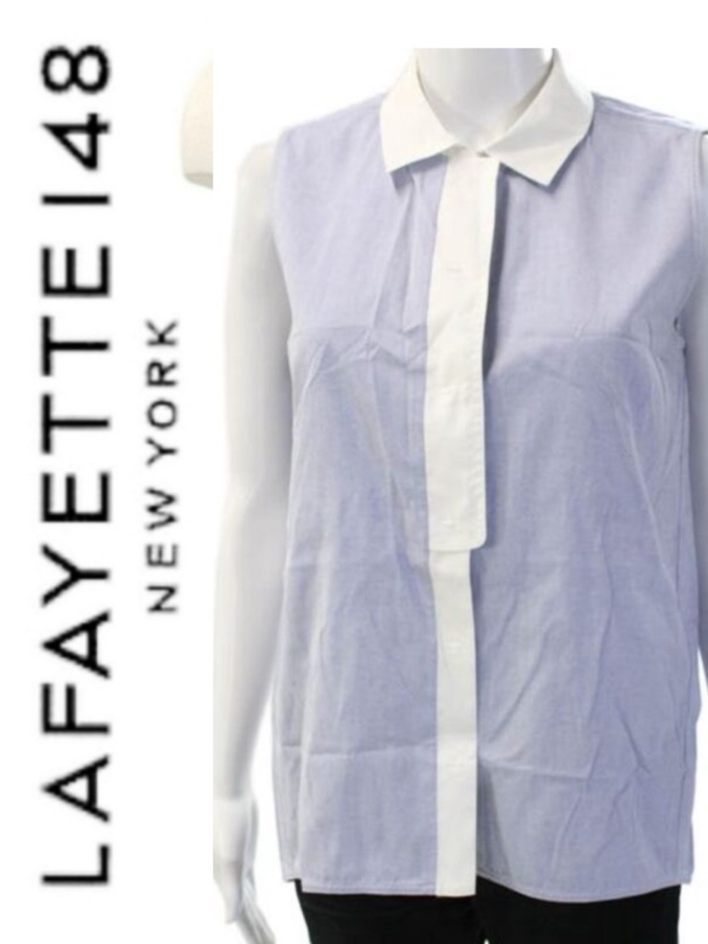 Lafayette 148 New York blue, XL button-down shirt white collar and placket